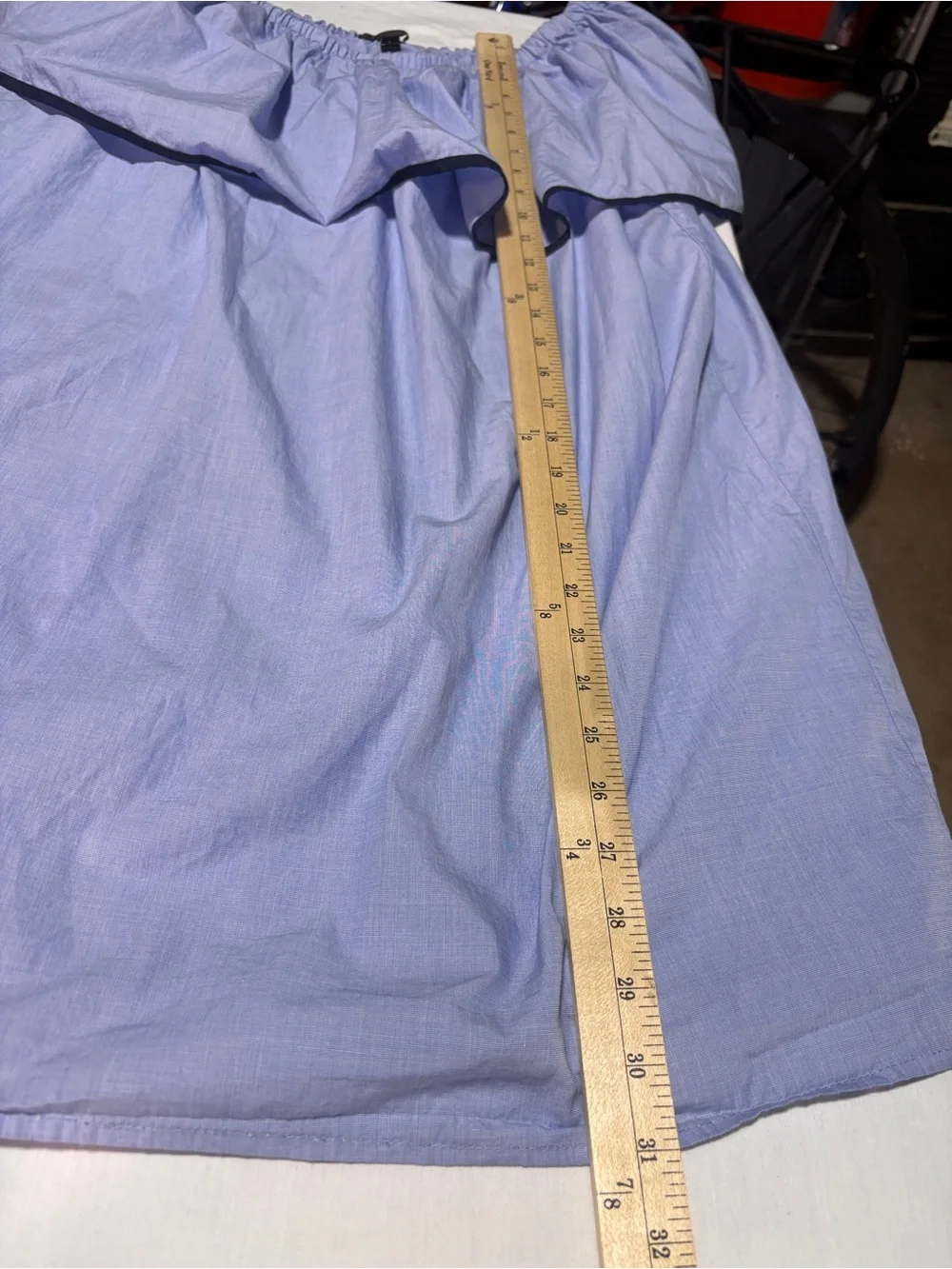 J.Crew Tipped Off The Shoulder Dress End On End Cotton Blue Ruffle Trim Large